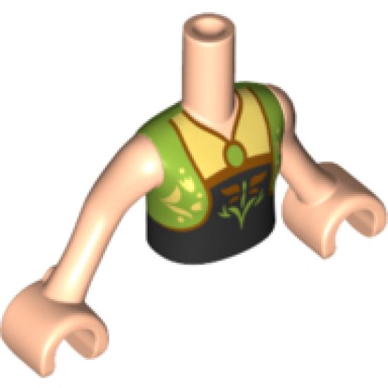 Mini Doll, Torso Friends Girl Lime Vest over Black and Gold Top with Flower and Necklace Pattern, Light Nougat Arms with Hands