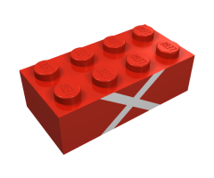 Brick 2 x 4 with White 'X' Pattern on One Side
