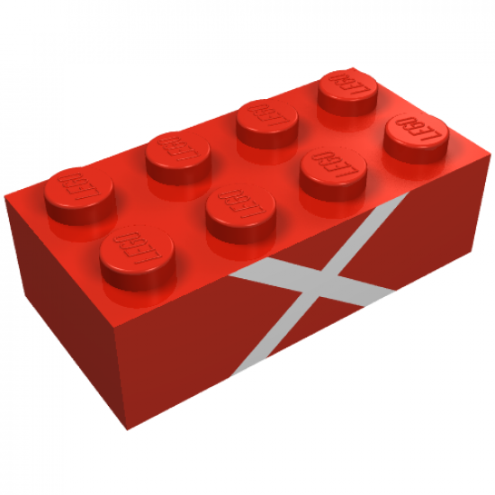 Brick 2 x 4 with White 'X' Pattern on One Side