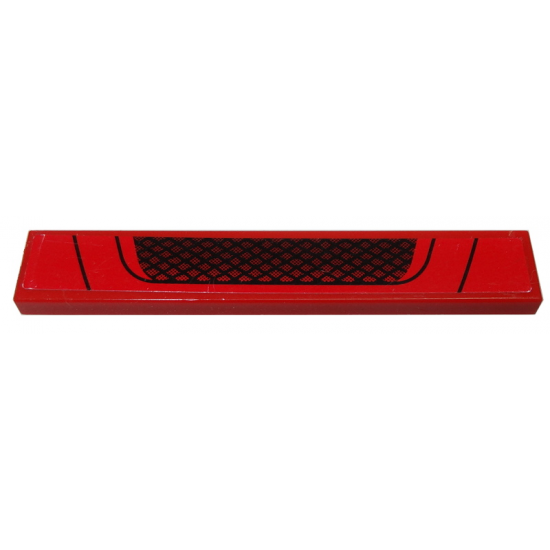 Tile 1 x 6 with Black Grille and Black Lines on Red Background Pattern (Sticker) - Set 8185