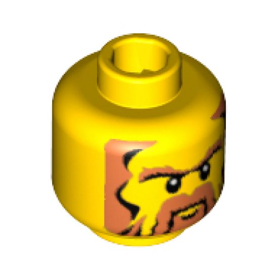 Minifigure, Head Beard Black and Pale Brown with Sideburns and Unibrow, White Pupils Pattern - Blocked Open Stud