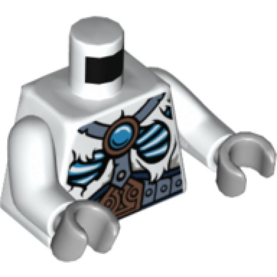 Torso Fur with Sand Blue Belt and Straps, Copper Buckle, Glowing Bones and Dark Azure Round Jewel (Chi) Pattern / White Arms / Light Bluish Gray Hands