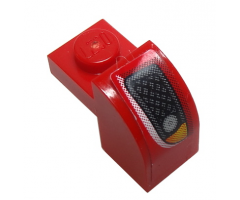 Slope, Curved 2 x 1 x 1 1/3 with Recessed Stud with Silver Grille and Orange Headlight on Red Background Pattern Model Left Side (Sticker) - Set 8185