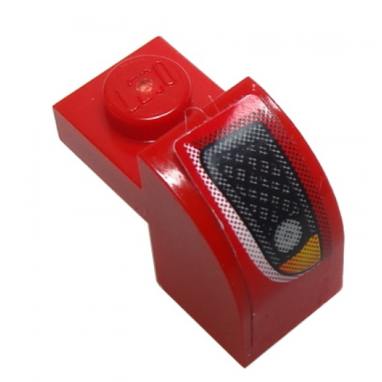 Slope, Curved 2 x 1 x 1 1/3 with Recessed Stud with Silver Grille and Orange Headlight on Red Background Pattern Model Left Side (Sticker) - Set 8185