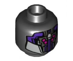 Minifigure, Head Alien Dark Purple and Silver Armor, 4 Magenta Eyes Pattern - Hollow Stud