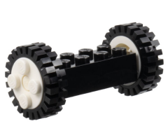 Wheel & Tire Assembly Brick, Modified 2 x 4 with Wheels, FreeStyle White Wheels and Pins with 2 Black Tire 24mm D. x 8mm Offset Tread - Interior Ridges (4180c03 / 3483)
