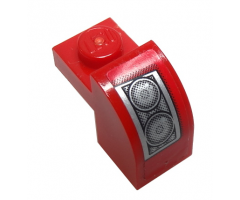 Slope, Curved 2 x 1 x 1 1/3 with Recessed Stud with Silver Headlight on Red Background Pattern Model Left Side (Sticker) - Set 8185