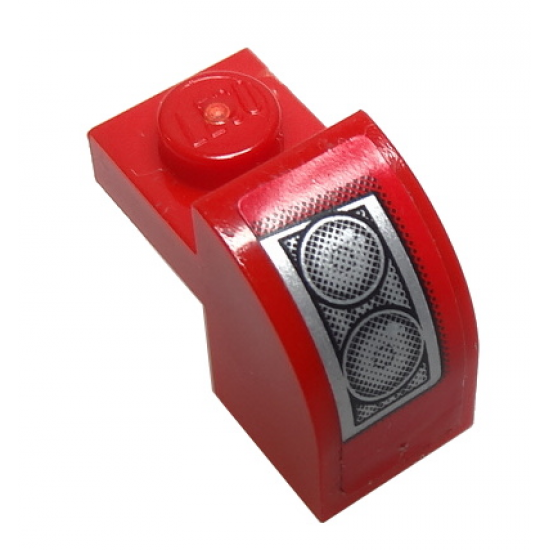 Slope, Curved 2 x 1 x 1 1/3 with Recessed Stud with Silver Headlight on Red Background Pattern Model Left Side (Sticker) - Set 8185