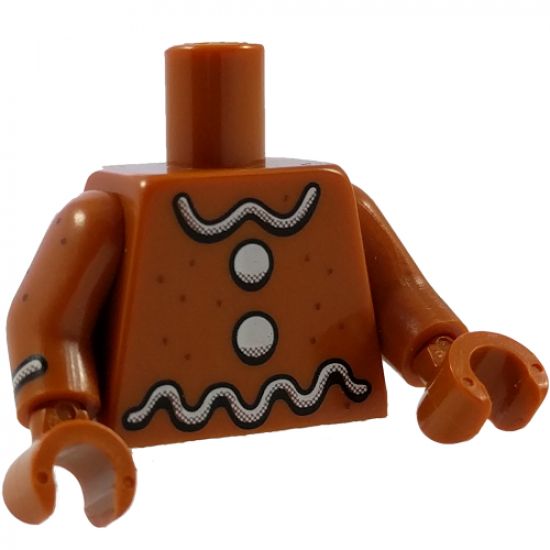 Torso White Icing and Buttons Pattern (Gingerbread Man) / Dark Orange Arms with White Icing Stripe / Dark Orange Hands