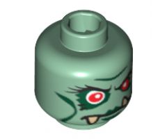 Minifigure, Head Alien with Red Eyes, Dark Green Lips and Lower Fangs Pattern - Blocked Open Stud