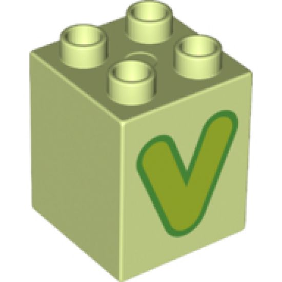 Duplo, Brick 2 x 2 x 2 with Letter V Lime Pattern