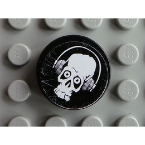 Tile, Round 2 x 2 with Skull with Headphones Pattern (Sticker) - Set 8682