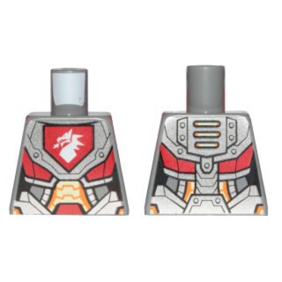 Torso Nexo Knights Armor with Orange and Gold Circuitry and Emblem with White Dragon Pattern