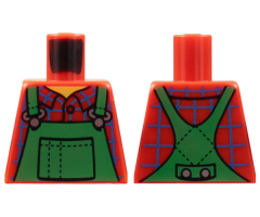 Torso Overalls Green, Blue Windowpane Check Shirt, Wide Neckline, Dotted Seams on Back Pattern