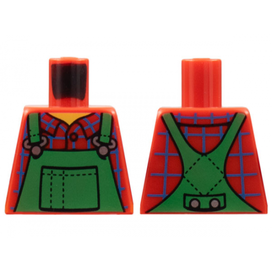 Torso Overalls Green, Blue Windowpane Check Shirt, Wide Neckline, Dotted Seams on Back Pattern