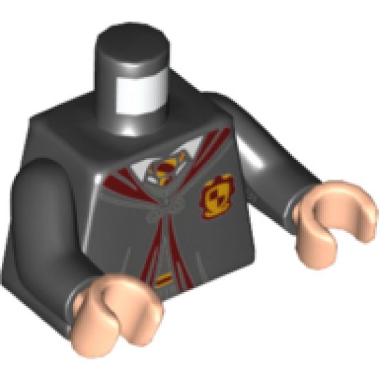 Torso Hogwarts Robe Clasped over Dark Bluish Gray Sweater, Dark Red and Bright Light Orange Tie and Trim Pattern / Black Arms / Light Nougat Hands