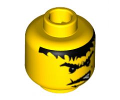 Minifigure, Head Male Scar Across Lip, Angry Black Eyebrows and Messy Hair Pattern (Dracus) - Blocked Open Stud