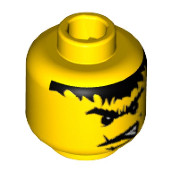 Minifigure, Head Male Scar Across Lip, Angry Black Eyebrows and Messy Hair Pattern (Dracus) - Blocked Open Stud