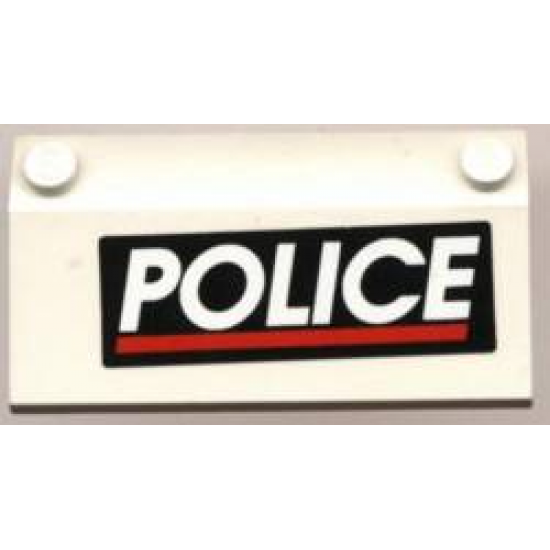 Slope 33 3 x 6 with Inner Walls with White 'POLICE' Red Line on Black Background Pattern (Sticker) - Set 4012