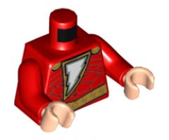 Torso Muscles Outline with Pearl Gold Cape Clasps, Lightning Bolt and Belt Pattern / Red Arms / Light Nougat Hands
