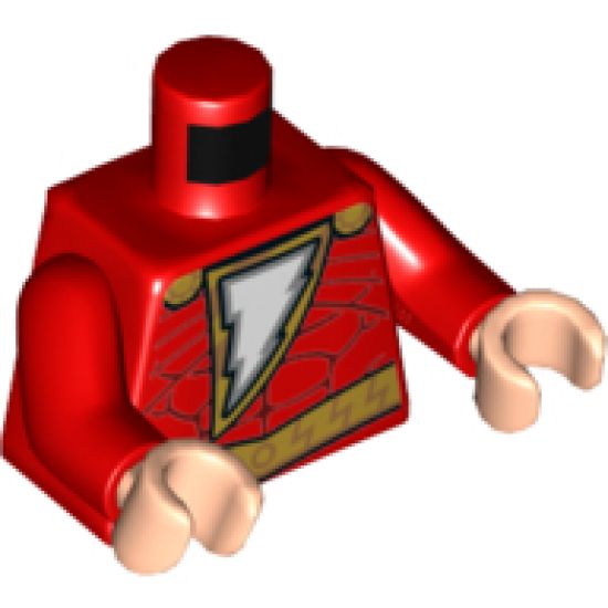 Torso Muscles Outline with Pearl Gold Cape Clasps, Lightning Bolt and Belt Pattern / Red Arms / Light Nougat Hands
