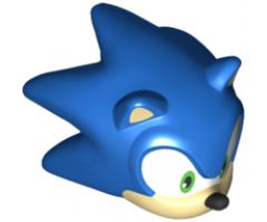 Minifigure, Head, Modified Sonic the Hedgehog with Green Eyes, Tan Face and Ears, Black Nose and Half Smile Pattern