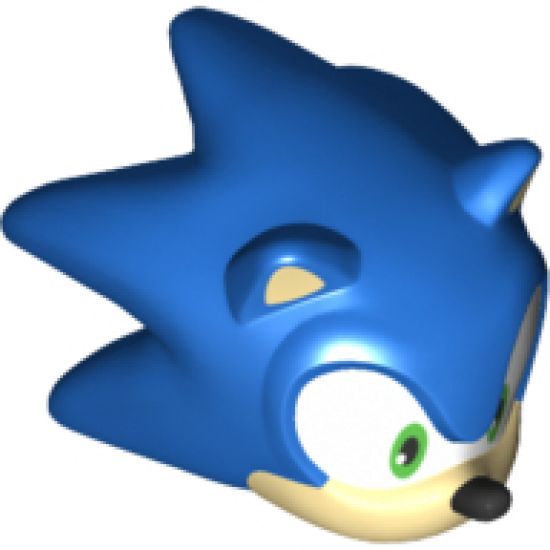 Minifigure, Head, Modified Sonic the Hedgehog with Green Eyes, Tan Face and Ears, Black Nose and Half Smile Pattern