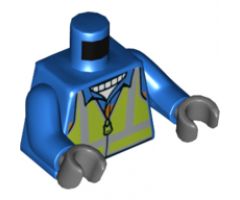 Torso Safety Vest with Silver and Lime Reflective Stripes over Jacket with Orange Stripe Pattern / Blue Arms / Dark Bluish Gray Hands