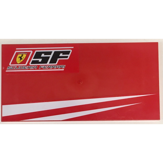 Tile 8 x 16 with Bottom Tubes on Edges with 'SF SCUDERIA FERRARI', Ferrari Logo and 2 White Stripes Pattern, Model Left (Stickers) - Set 8185