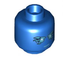 Minifigure, Head Dark Azure Eyebrows, Mouth and Eyes with Lightning Pattern (Jay) - Hollow Stud