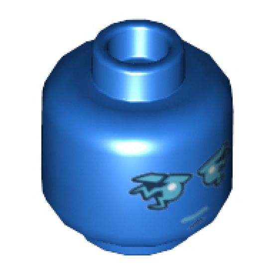 Minifigure, Head Dark Azure Eyebrows, Mouth and Eyes with Lightning Pattern (Jay) - Hollow Stud