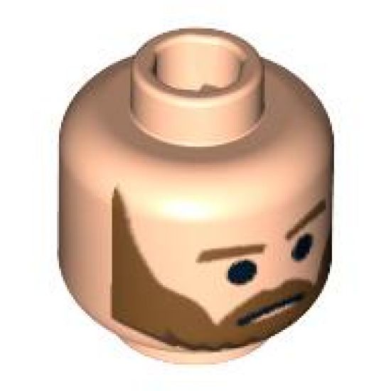 Minifigure, Head Beard Brown, Black Pupils and Frown Pattern - Blocked Open Stud