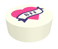 Tile, Round 1 x 1 with Dark Pink Heart and Banner with Dark Purple 'BFF' Pattern