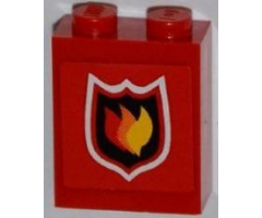 Brick 1 x 2 x 2 with Inside Axle Holder with Fire Logo Badge Small Pattern (Sticker) - Set 7213