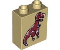 Duplo, Brick 1 x 2 x 2 with Cave Painting Dinosaur Pattern