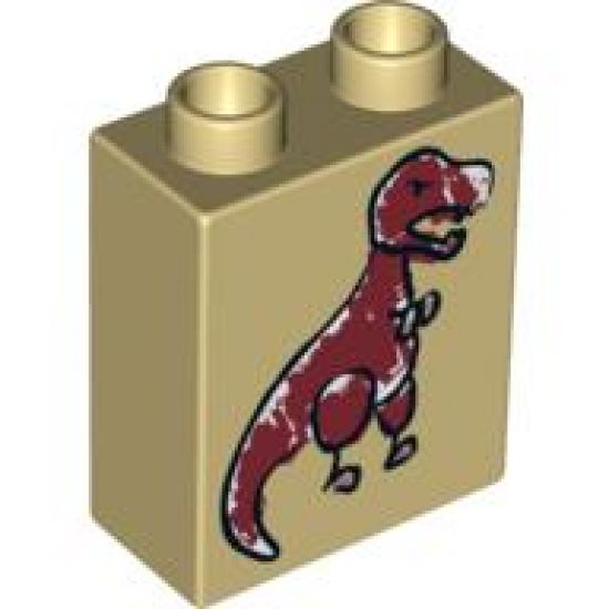 Duplo, Brick 1 x 2 x 2 with Cave Painting Dinosaur Pattern
