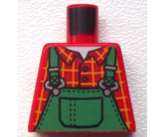 Torso Overalls Green, Bright Light Orange Windowpane Check Shirt, White Undershirt Pattern