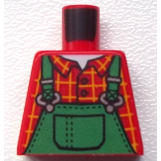 Torso Overalls Green, Bright Light Orange Windowpane Check Shirt, White Undershirt Pattern