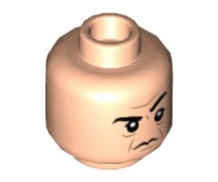 Minifigure, Head Dual Sided, Black Eyebrows, Dark Orange Brow and Jowl Lines, Sneer with Raised Eyebrow / Scowl Pattern - Hollow Stud