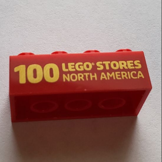 Brick 2 x 4 with '100 LEGO STORES NORTH AMERICA' Pattern