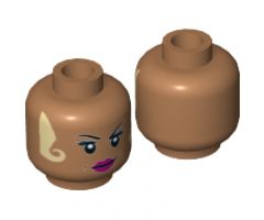 Minifigure, Head Female Black Eyebrows, White Locks Hanging on Both Sides, Magenta Lips Smirk Pattern - Hollow Stud