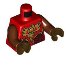 Torso Vest with Dark Red and Gold Armor with Scales and Orange Round Jewel (Fire Chi) Pattern / Reddish Brown Arms / Dark Brown Hands