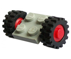 Wheel & Tire Assembly Plate, Modified 2 x 2 with Wheels Red with Black Tires 15mm D. x 6mm Offset Tread Small (122c01 / 3641)