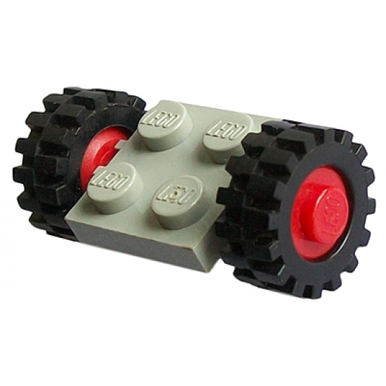 Wheel & Tire Assembly Plate, Modified 2 x 2 with Wheels Red with Black Tires 15mm D. x 6mm Offset Tread Small (122c01 / 3641)
