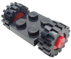 Wheel & Tire Assembly Plate, Modified 2 x 2 with Wheels Red with Black Tires 15mm D. x 6mm Offset Tread Small (122c01 / 3641)