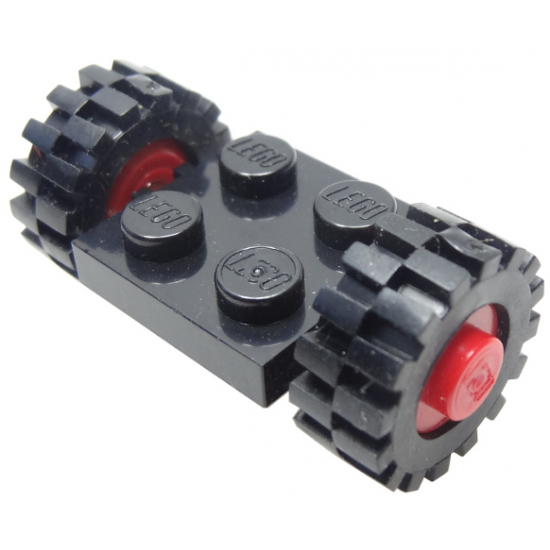 Wheel & Tire Assembly Plate, Modified 2 x 2 with Wheels Red with Black Tires 15mm D. x 6mm Offset Tread Small (122c01 / 3641)