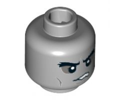 Minifigure, Head Alien with Black Bushy Eyebrows, Dark Bluish Gray Sunken Eyes, Cheek Lines, Frown with Teeth Pattern - Hollow Stud