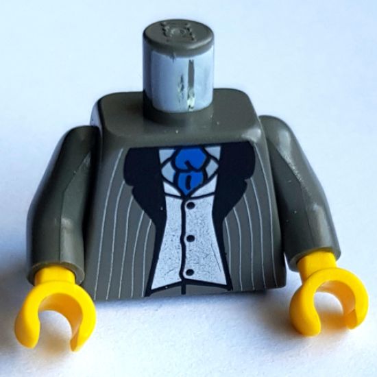 Torso Harry Potter Pinstripe Suit Jacket, Vest Silver, Blue Tie Pattern / Dark Gray Arms / Yellow Hands