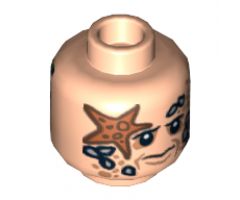 Minifigure, Head PotC Bootstrap Bill Barnacles and Starfish Pattern - Hollow Stud