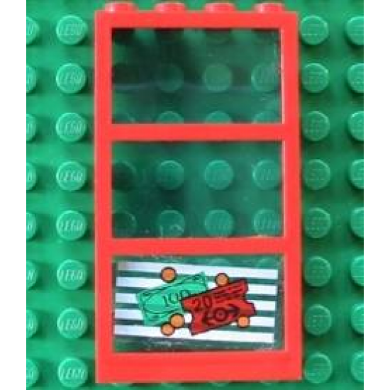 Window 1 x 4 x 6 Frame with 3 Panes, Fixed Glass with Trans-Light Blue Glass with Money and Red Ticket Right Pattern (Sticker) - Set 4556